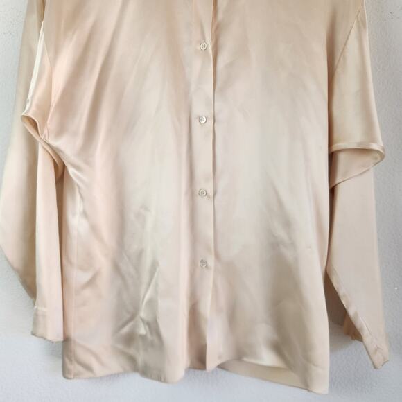 Vintage Ralph Lauren Silk Blouse in Cream Size 6 Long Sleeve Button Down - Picture 3 of 9